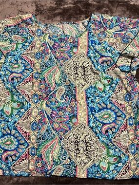 SHEIN Multicolor Paisley Patchwork Blouse - Blue Pink Green